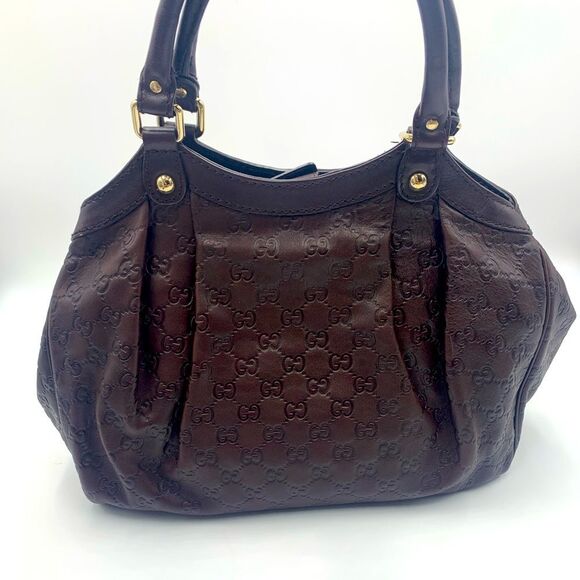 Auth GUCCI Guccisima Sukey Brown Leather Shoulder Bag Preloved Very Good Tote - Picture 12 of 16